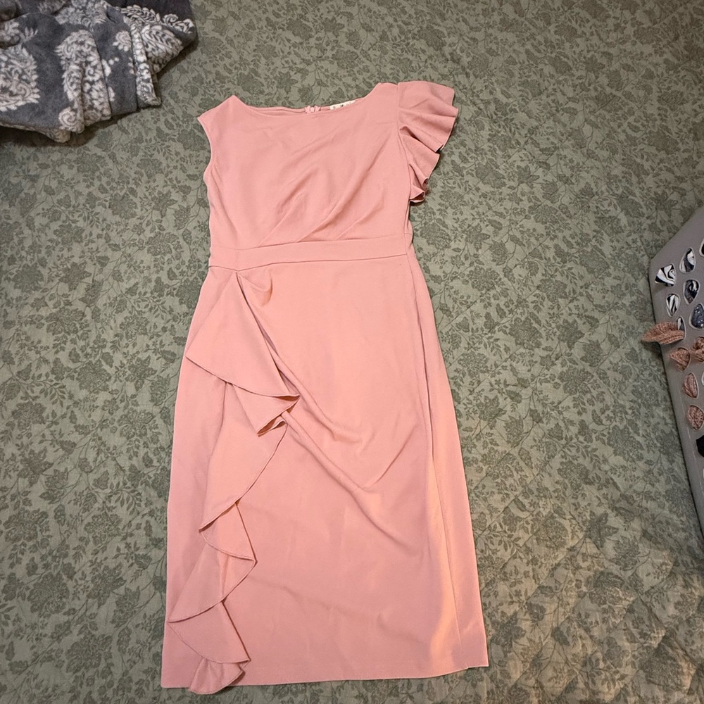 Elegant Pink Ruffle Sleeve Dress